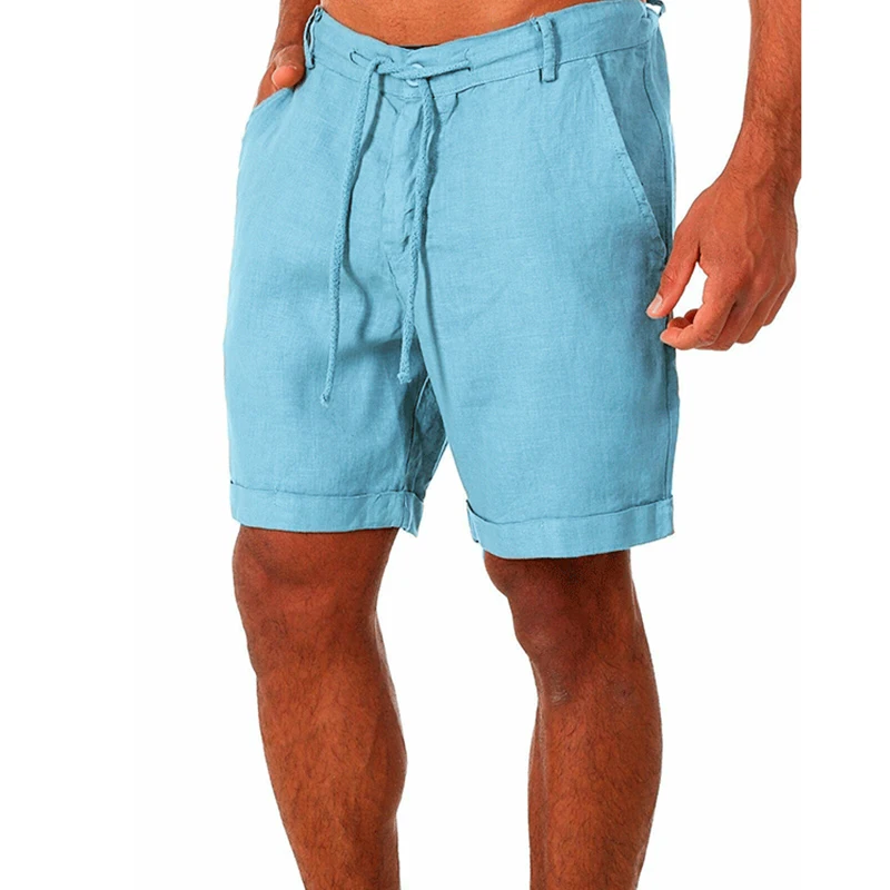 Male Summer Breathable Solid Color Linen Trousers Men's Cotton Linen shorts Pants Fitness Streetwear S-4XL 4