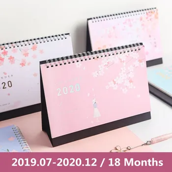

2020 Year Fresh Cherry Blossoms and Cat Calendar DIY Table Calendar Daily Schedule Planner 2019.07~2020.12