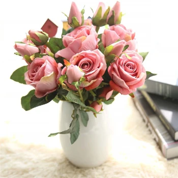 

10 Pcs/Lot Home Wedding Decorative Artificial Flowers Romantic 3 Heads Fake Rose Flowers Party Decoration Bridal Bouquet AF016