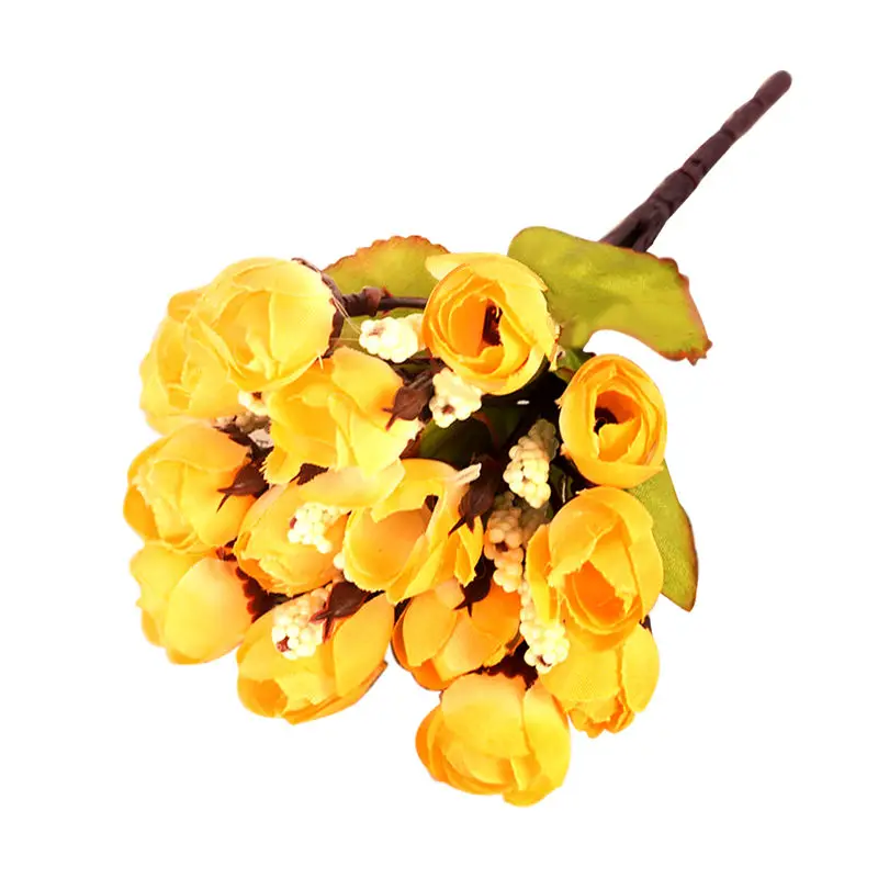 mini Yellow Новые ПЭ 15 голов/шт розы искусственные цветы для свадебного декора цветочные композиции вечерние аксессуары для украшения дома - Цвет: mini Yellow