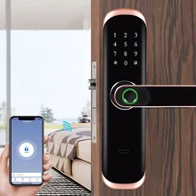 Bloqueio de impressão digital eletrônico wifi tela sensível ao toque senha ic cartão fechadura da porta inteligente com chave mecânica para tuya hotéis fechadura de segurança