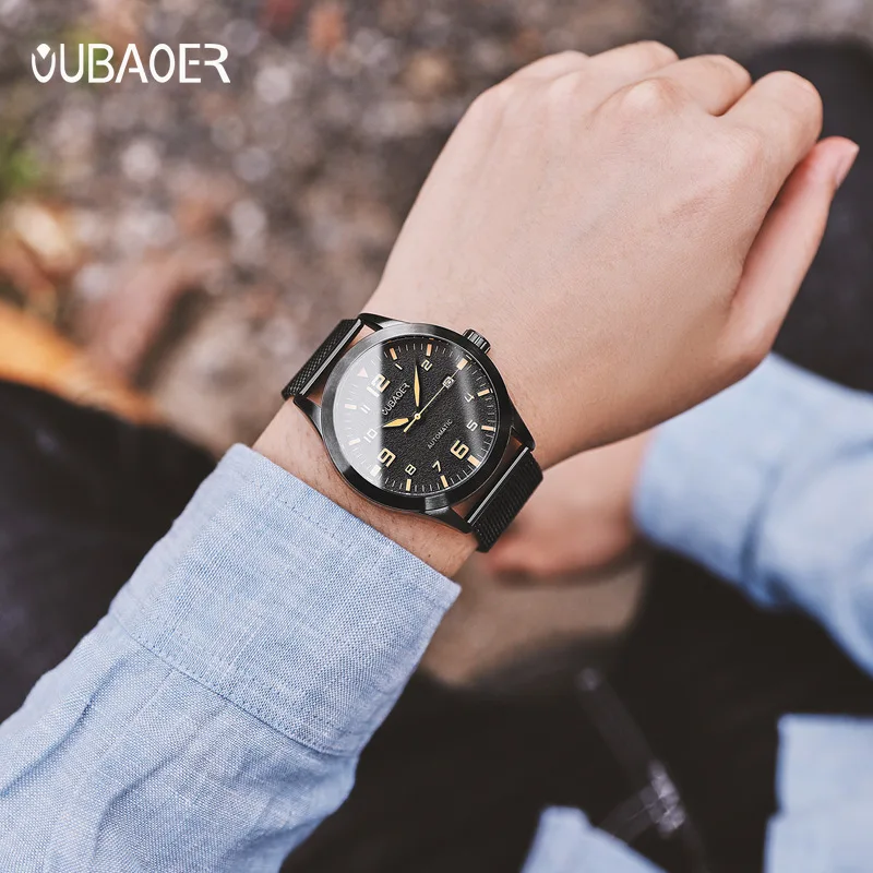 

Automatic Analog Watch Stainless Steel Net MEN'S Watch Men Back through Watch Milan Mesh Belt Sports Watch