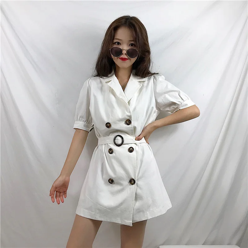 Kpop Blackpink JENNIE same летние уличные белые двубортные платья с высокой талией женские корейские милые платья с пышными рукавами