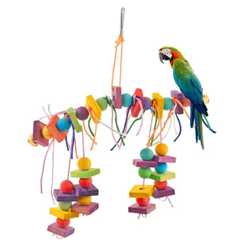 

Pet Bird Chew Toy Colorful Wooden Straw with Bell Cage Hanging Accessory Toys for Parrot
