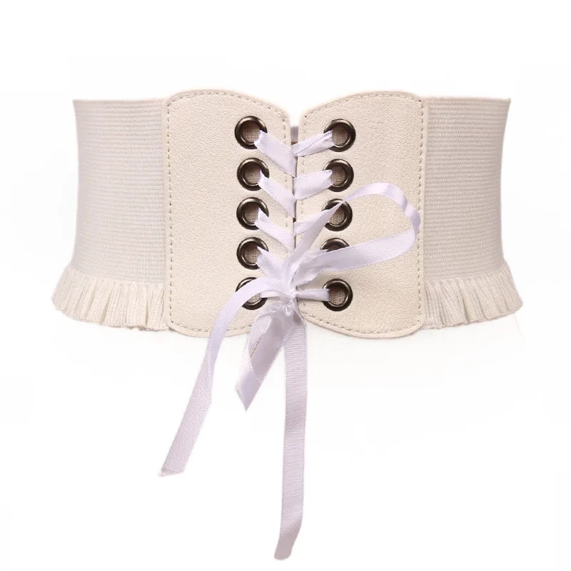 Женский винтажный элегантный эластичный широкий пояс-бандаж эластичный корсетный пояс - Цвет: Белый