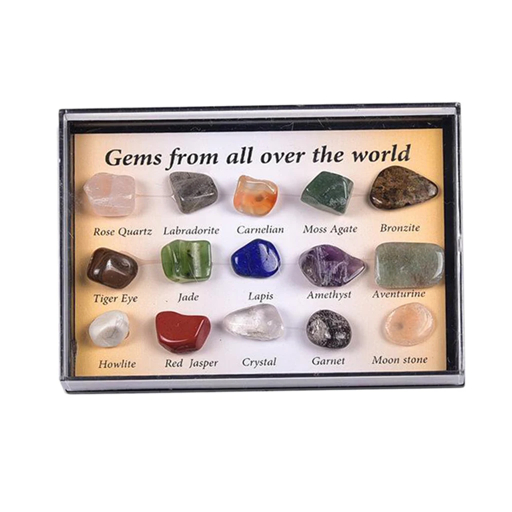 15pcs Natural Mineral Gemstone Rocks Crystal Polished Science Stones Collection Supplies Valentine's Day Present Gift