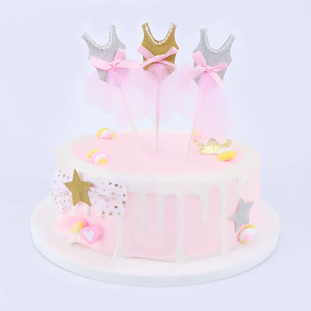 5pcs Cupcake Cake Topper Paper Princess Skirt With Straw Inserted Card Flags Lovely Gift Decoration For Wedding Birthday Party