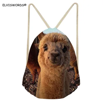 

ELVISWORDS Llama Cactus Printed Shoulder Backpacks Women Shopping Bag Yoga Sack Shoes Bags for Ladies Kid‘s Small School Bag