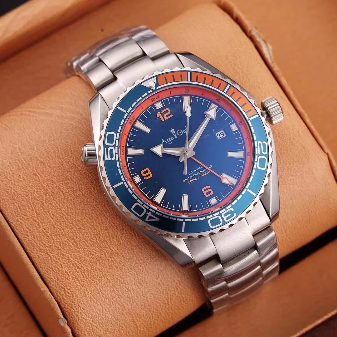 Роскошные брендовые Новые Мужские автоматические механические часы GMT серебристого и синего цвета с керамическим ободком красного и оранжевого цвета, профессиональные часы из нержавеющей стали - Цвет: 4