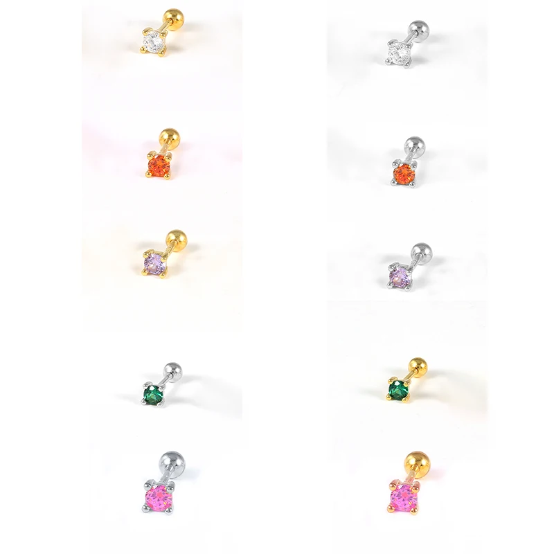 S925 Sterling Silver Women's Earring Jewerly Gift Minimalist Piercing pendientes plata 925 Bling Zircon Cute Mini Stud Earrings