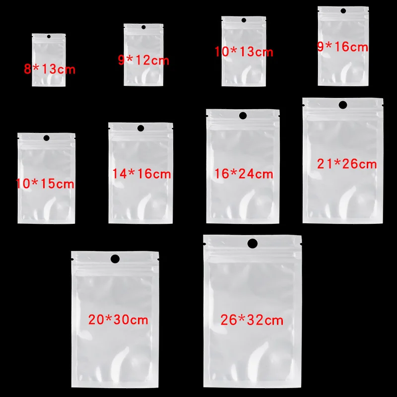 50pcs White Zipper Bag Self-Seal Plastic Retail Packaging Clear Pack Poly  Opp Bag Ziplock Storage Bags With Hang Hole - AliExpress