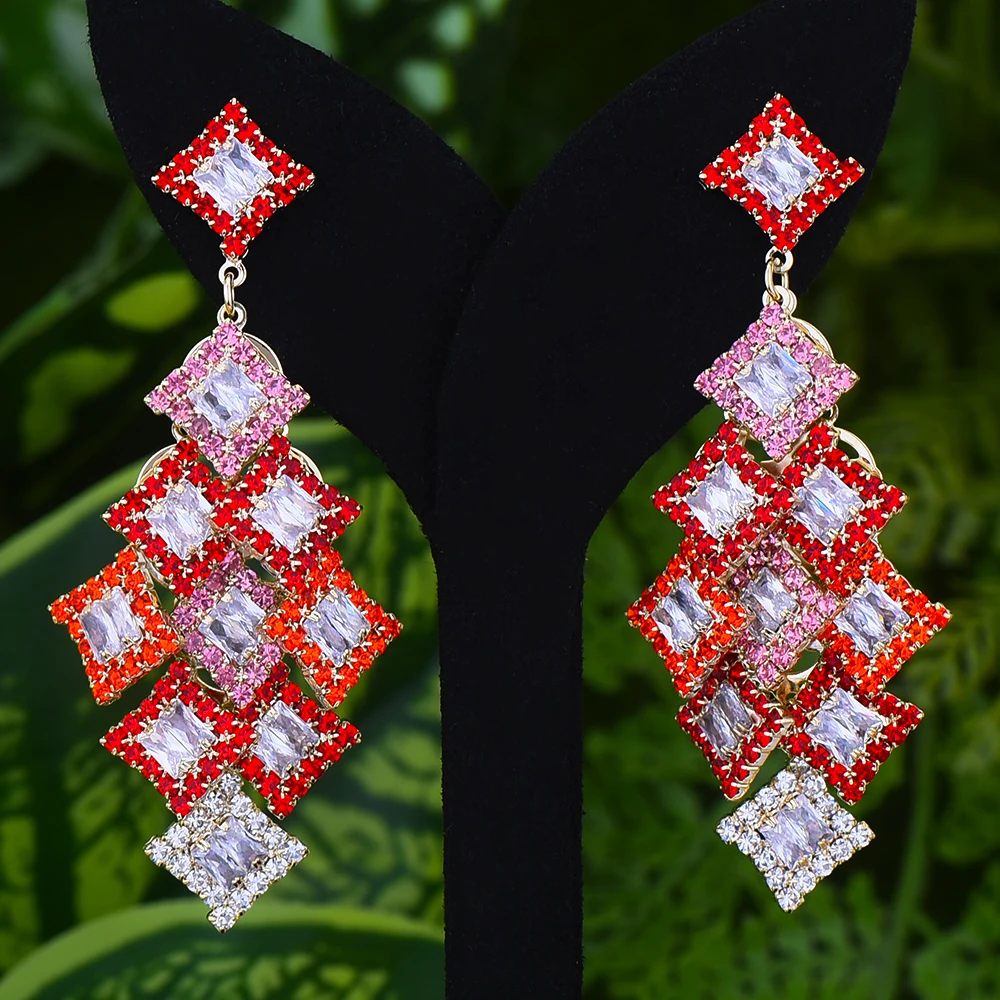 GODKI Роскошные серьги с кисточками и квадратными кристаллами для женщин, свадебные вечерние серьги с фианитами из Дубаи - Окраска металла: Red