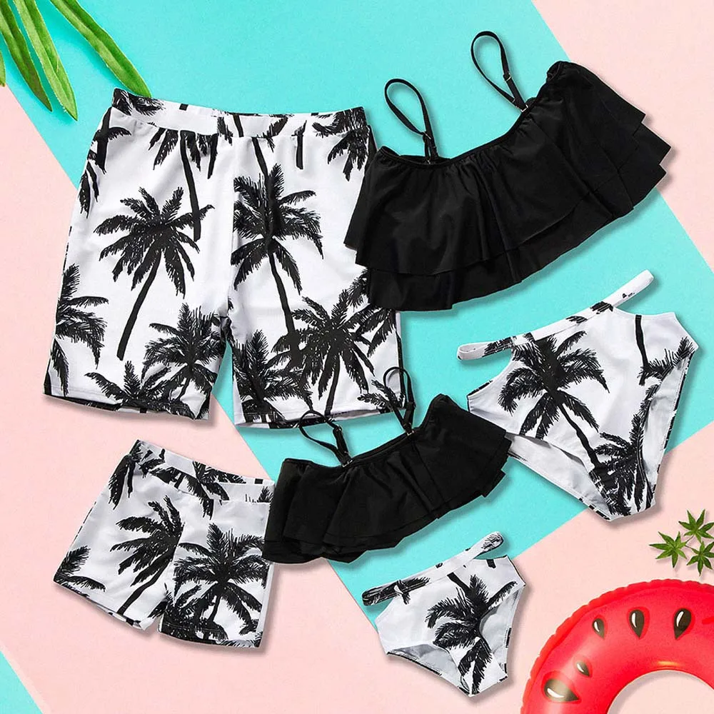 Family Matching Outfits Look Mother Daughter Swimwear Mommy and Me Bikini Dress Clothes Dad Son Swimming Trunks Swimsuit | Мать и ребенок