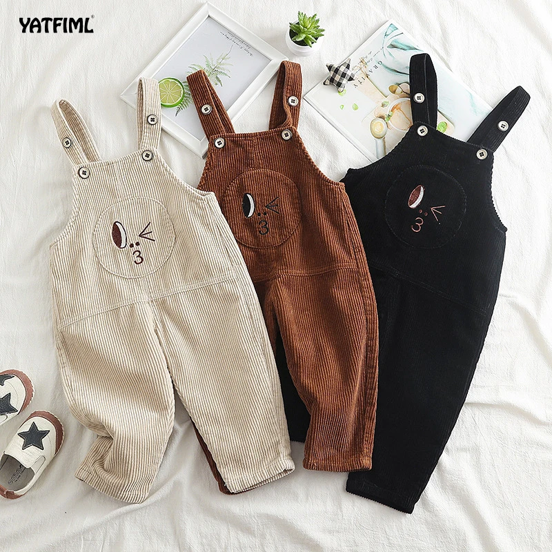 

Toddler Cartoon Baby Kids Boys Girl Spring Autumn Warm Corduroy Overalls Pants Solid Color Thicken Casual Bib Pants 1-3Y