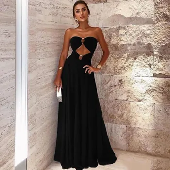 

Eightree Sexy Evening Dress Black Sweetheart Long Special Occasion Dress A Line Strapless Prom Dress Waistless Party Gowns