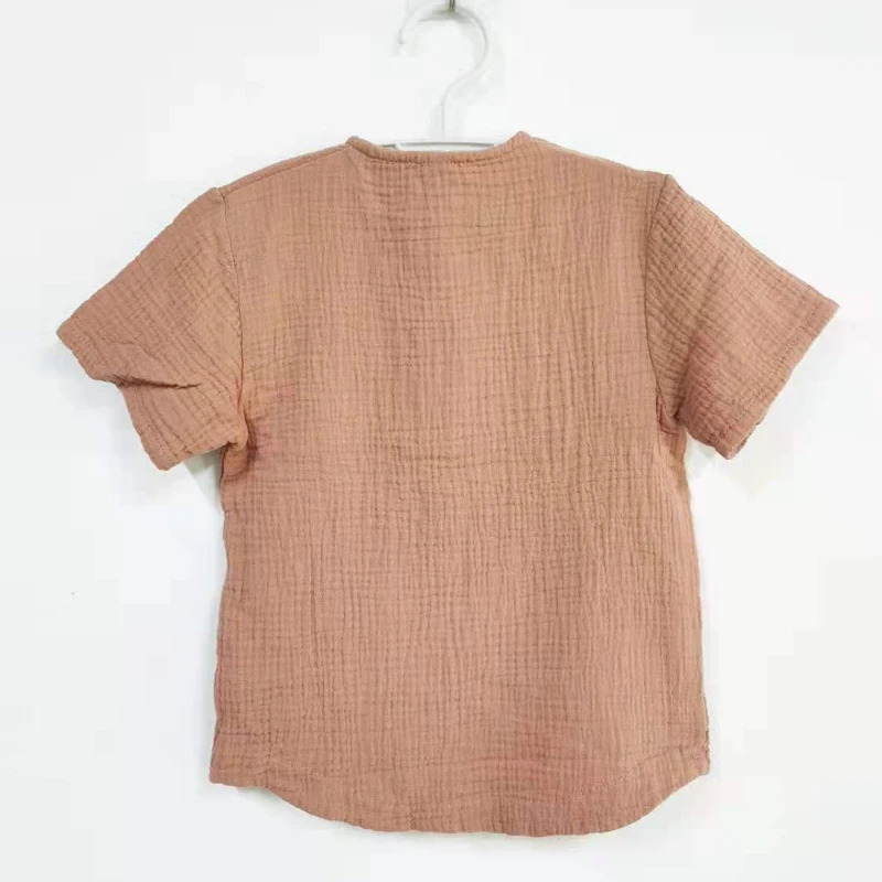 Linen 2022 Cotton Baby Boy Girl Summer T Shirts New Toddler Comfortable Tops Tee Children Clothing Kids Button 90-140CM Height