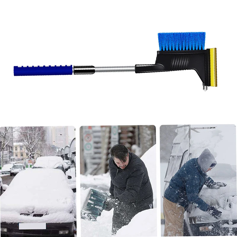 

1pcs Blue Car Removal Glass Snow Retractable Shovel With Safety Hammer Automobile Remove Frost Clean Brush Winter Ice Scraper