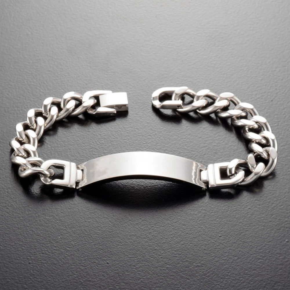 Men Cuban Link Chain Bar ID Stainless Steel Bracelets Jewelry Gift for Boyfriends 12MM chain bracelet stainless steel bracelets stainless steel jewelry