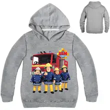 Детская хлопковая толстовка с принтом пожарного Сэма для мальчиков, футболка с длинными рукавами для девочек, топы, одежда для детей 3-16 лет