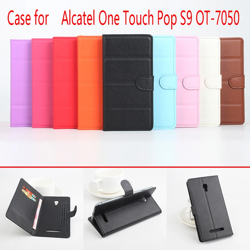 Чехол книжка для смартфона Alcatel One Touch S9 однотонный бумажник из искусственной кожи