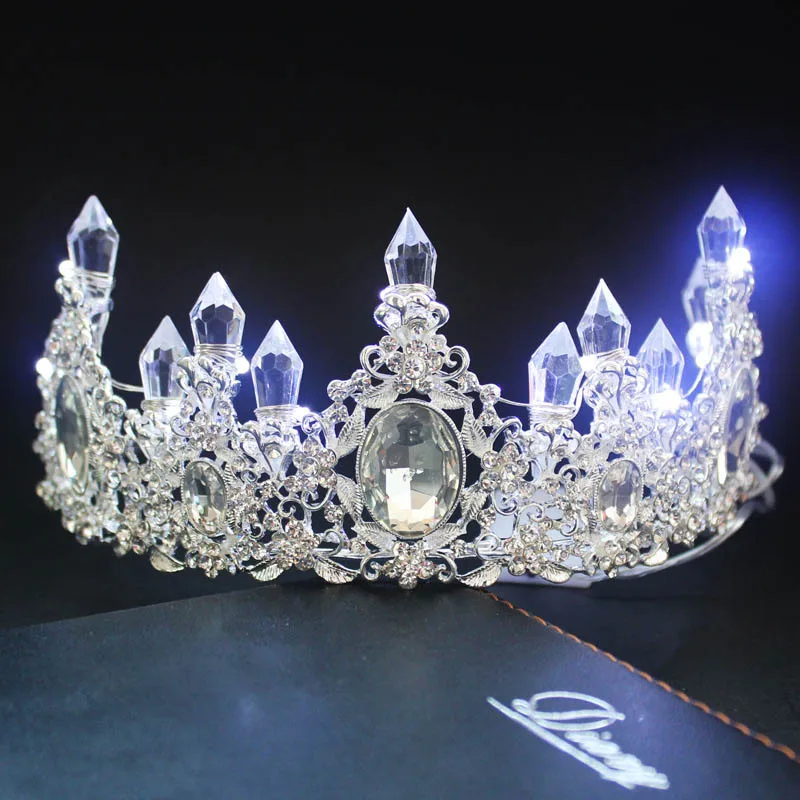New Retro Baroque Style Shining LED Light Crystal Tiara Crowns Bride Noiva Bridal Wedding Party Hair Jewelry Gift for Women Girl | Украшения