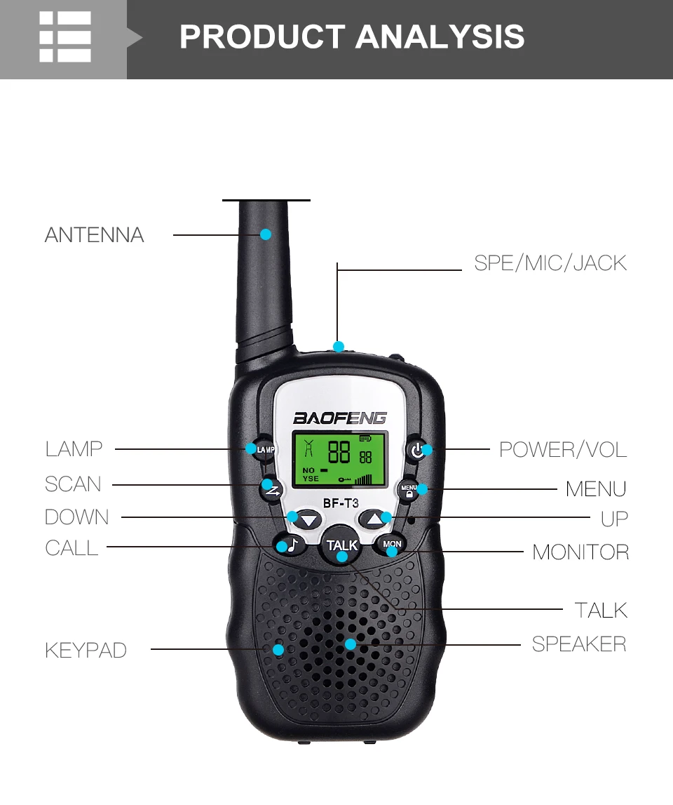 2 шт. Baofeng BF-T3 UHF 462-467 MHz 8 канал Walkie Talkie Портативный Двусторонняя 10 тонов вызова приемопередатчик BF T3 для малыша радио