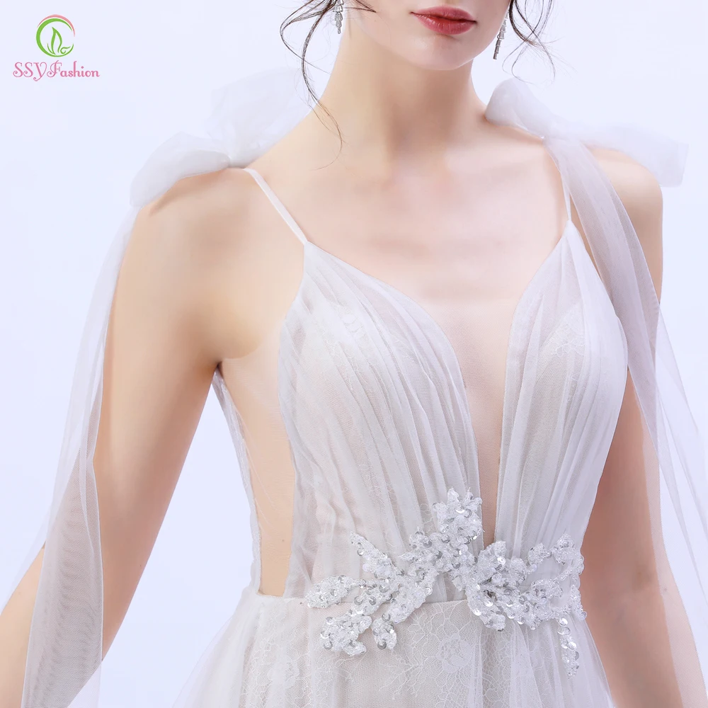 SSYFashion новое вечернее платье, сексуальное Lllusion, v-образный вырез, кружева, Аппликации, бисероплетение, шлейф, официальное, выпускное платье, платья для особых случаев