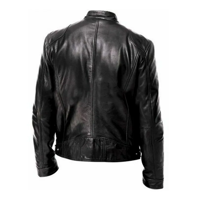 Модная мотоциклетная куртка для мужчин, однотонный воротник-стойка, Veste Homme, карманы на молнии, Casaco Masculino, повседневные тонкие куртки, винтажное пальто из ПУ