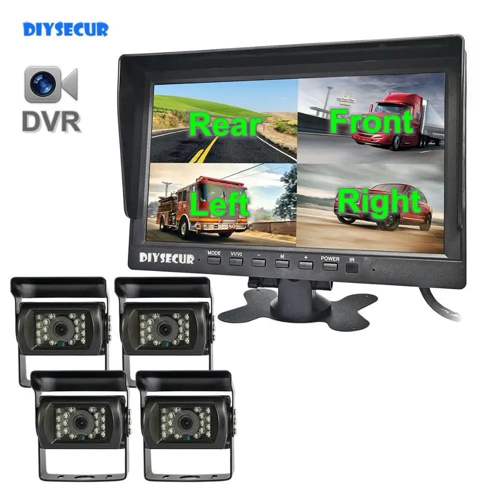 DIYSECUR AHD 10.1" 4 Split QUAD IPS HD Backup Monitor 2000000 Pixels Rear View Car Camera Waterproof with Video Recording | Автомобили