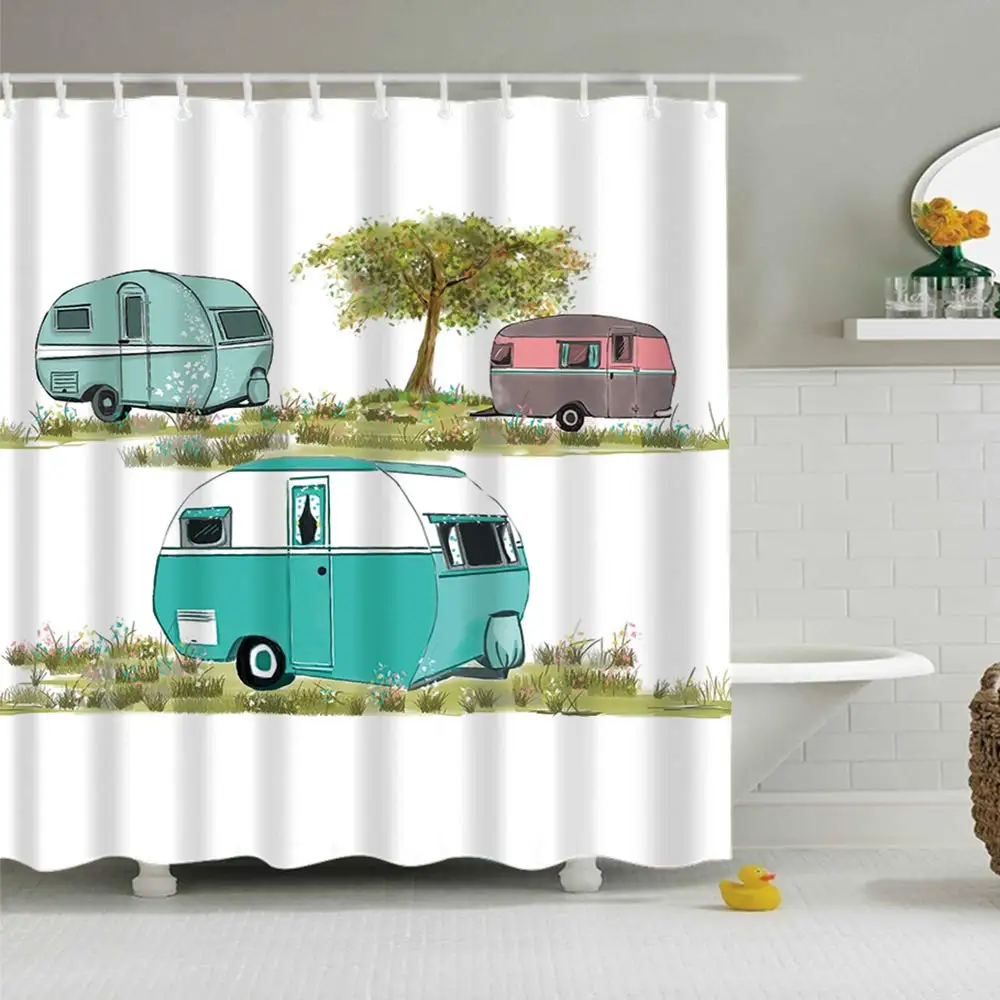 Caravan Mid Fifties мультяшный узор Ван Веспа Водонепроницаемый полиэстер занавеска для душа