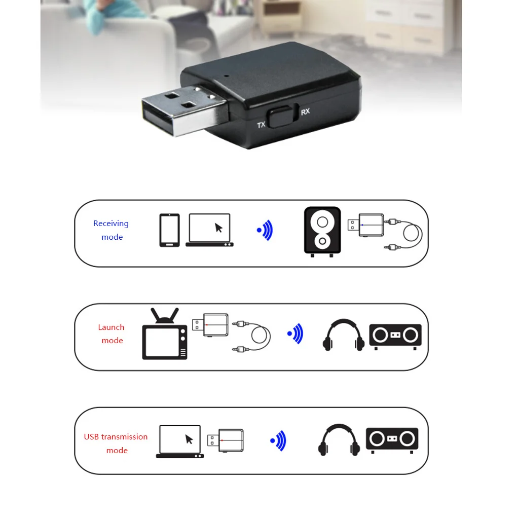 3-в-1 Bluetooth аудио передатчик приемник V5.0+ EDR USB ТВ наушникам ПК аудио адаптер