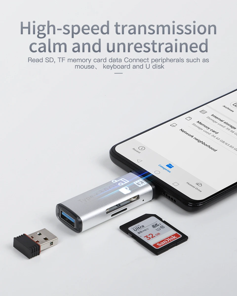 KUULAA type C USB 3,0 алюминиевый OTG телефон мульти карта памяти ридер адаптер кардридер для micro SD/TF microsd компьютер ноутбук