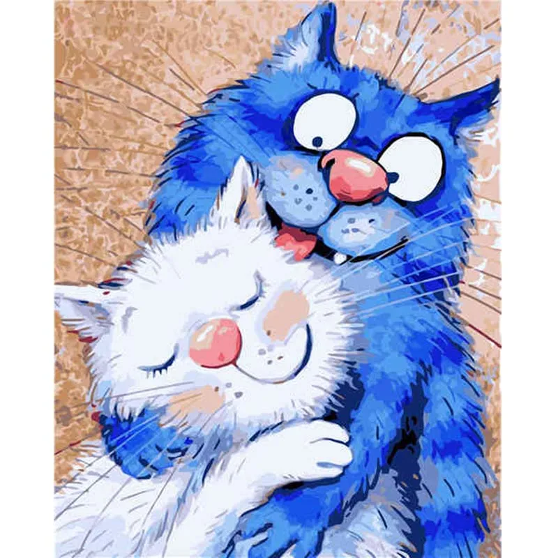 

Framed DIY Painting By Numbers Animal Cratoon Cat Painting Abstract Picture Home Decor For Living Room 40x50cm