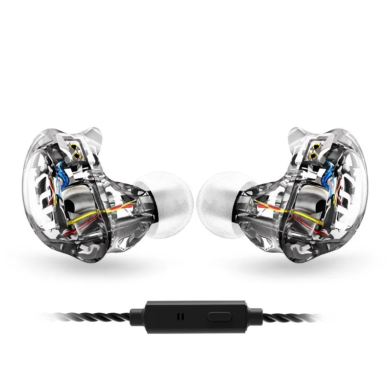 Transparent With Mic TRN V10 2BA+ 2DD гибридные наушники-вкладыши, HiFi монитор, спортивные наушники для бега, наушники-вкладыши, гарнитура с 2-контактным разъемом - Цвет: Transparent With Mic
