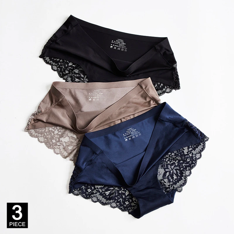 Seamless Panties Woman Sexy Lace Briefs Solid Color Female Underwear Panty Hot Sale knickers M-XXL 3 Pcs/lot Dropshipping | Женская