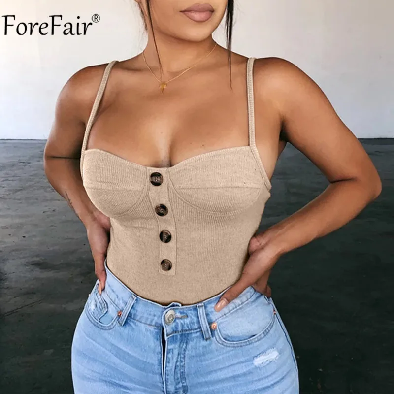 Apricot Forefair без рукавов с v-образным вырезом женское сексуальное боди без бретелек черное с открытой спиной повседневное боди Топ летние хлопковые боди на пуговицах - Цвет: Apricot