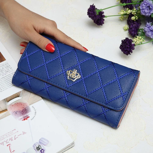 Women wallets high capacity metal crown lady long clutch wallet female PU  leather flip up cards holder purses for girls - AliExpress