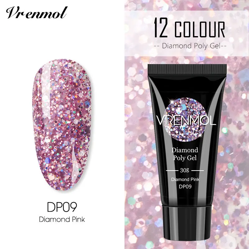 30ml DP09 Vrenmol цветной полигель для наращивания ногтей, ремонт ногтей, блеск, полигель, Кристальный бриллиант, желе, твердый для маникюра, строительный гель - Цвет: 30ml DP09