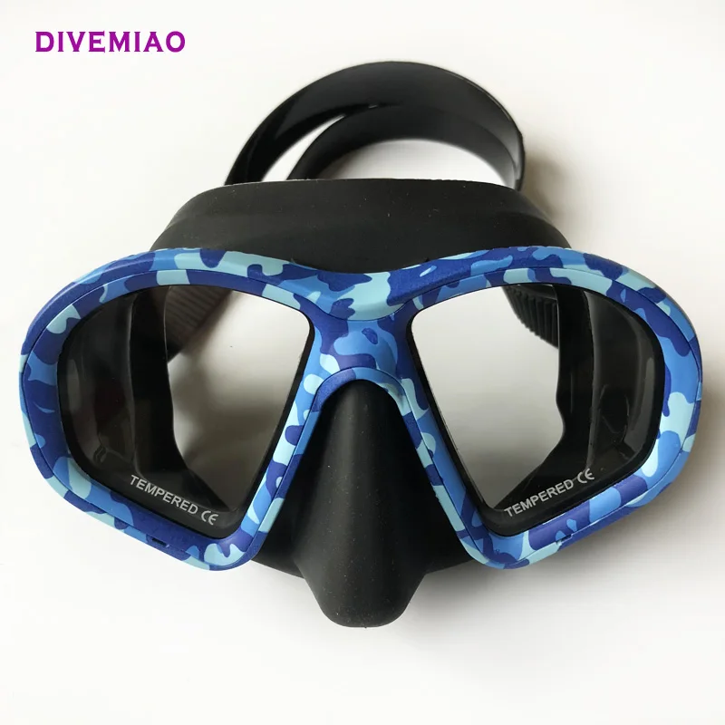 Blue DIVEMIAO, профессиональная маска для подводного плавания, силиконовая маска для подводной охоты, свободная, для водного спорта, для взрослых, камуфляжная маска, зеленый, синий, розовый - Цвет: Blue