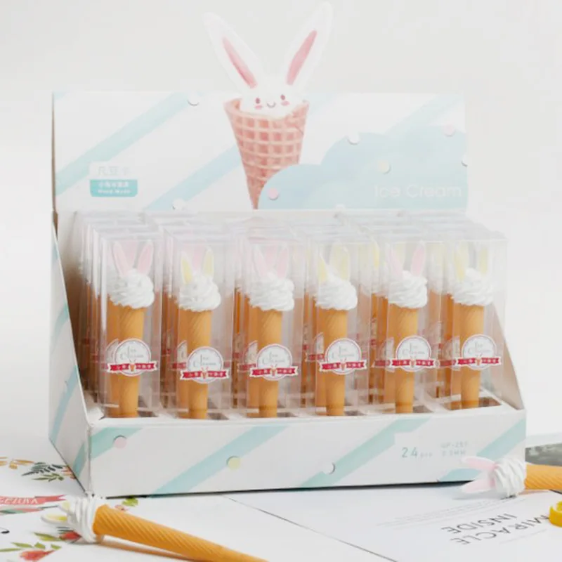 

EllenBrook 1 PCS Ice Cream Rabbit Ears Black Colored Gift Gel-ink Gel Pens For Writing Cute Stationery Office School Supplies