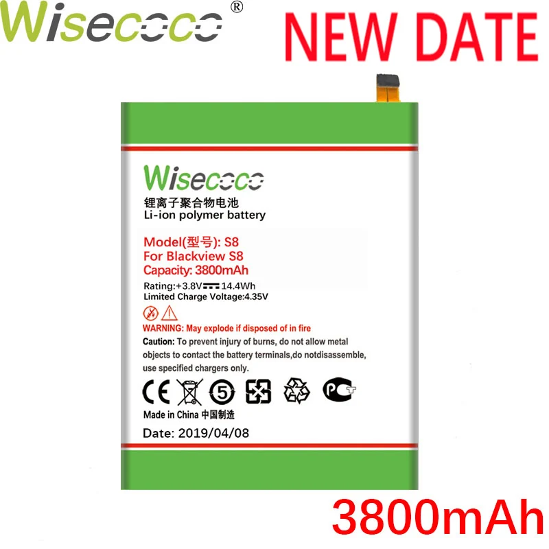 

WISECOCO 3800mAh S8 Battery For Blackview S8 5.7inch Phone Latest Production High Quality Battery+Tracking Number+Free shipping