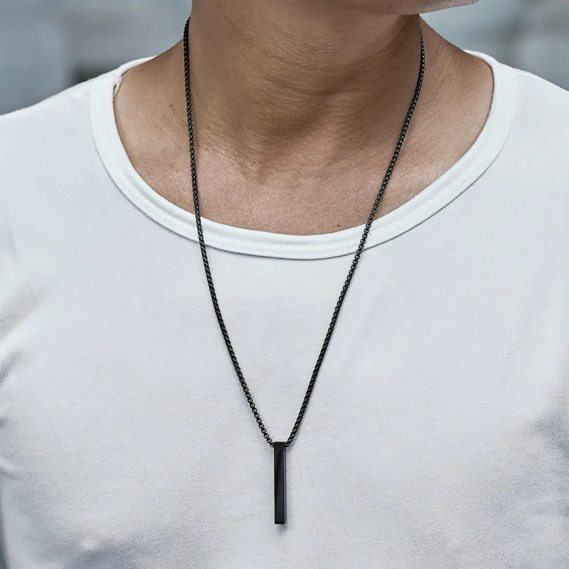 Fashion New Rectangle Charm Pendant Necklace For Men Classic Stainless Steel Box Chain