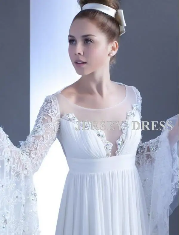 Gratis Verzending 2016 Nieuwe Witte Chiffon Lange Mouwen Hoge Kwaliteit Kant Motieven Taille Maxi Jurken Lange Bruids Trein jurken Gratis Verzending 2016 Nieuwe Witte Chiffon Lange Mouwen Hoge Kwaliteit Kant Motieven Taille Maxi Jurken Lange Bruids Trein jurken
