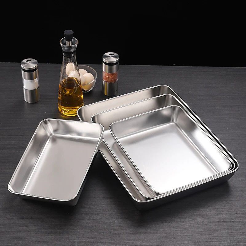 Stainless Steel Rectangular Food Storage Tray Baking Pans Deep Plates Container Kitchen Organizer 4