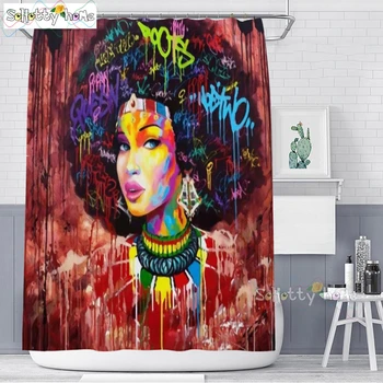 

African American Women Graffiti Art Shower Curtains Bathroom Curtain African Queen Couple Polyeste Fabric Bathtub Decor