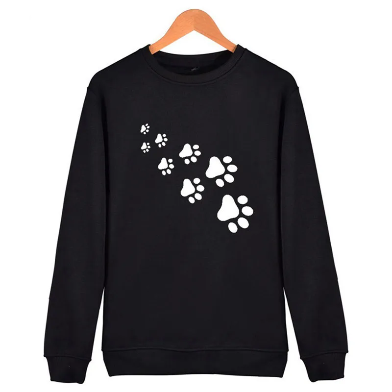 

Dog Paw Printed Women Hoodies Kpop Sweatshirt Cute Graphic Hoodie O-neck Long Sleeve Tops Kawaii Streetwear Pullover Clothes