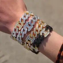 Модный браслет в стиле хип-хоп, 17 мм, геометрическая форма, микро проложенный циркон, кубинская цепочка, браслет для мужчин, очаровательные ювелирные изделия