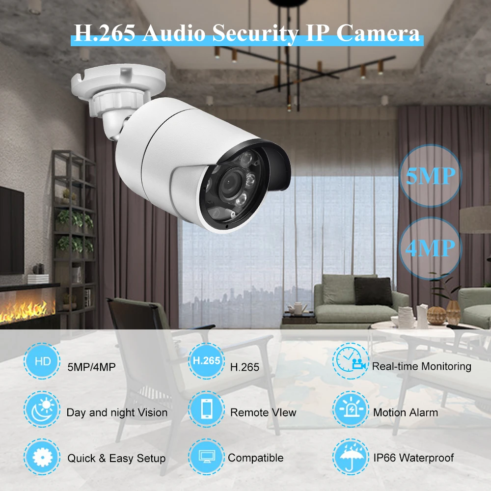 Gadinan Outdoor IP Camera Audio 5MP 3MP 2MP POE Waterproof Infrared Night Vision SD Card Slot Bullet Video Srveillance security camera monitor