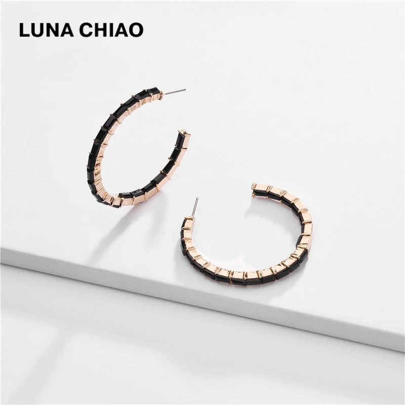 LUNA CHIAO дизайнерский черный стеклянный кристалл ювелирный большой набор серег-колец для женщин