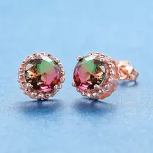 RongXing, уникальные радужные круглые серьги-гвоздики с кристаллами и цирконием для женщин, розовое золото, заполненные разноцветными камнями, серьги, свадебные ювелирные изделия